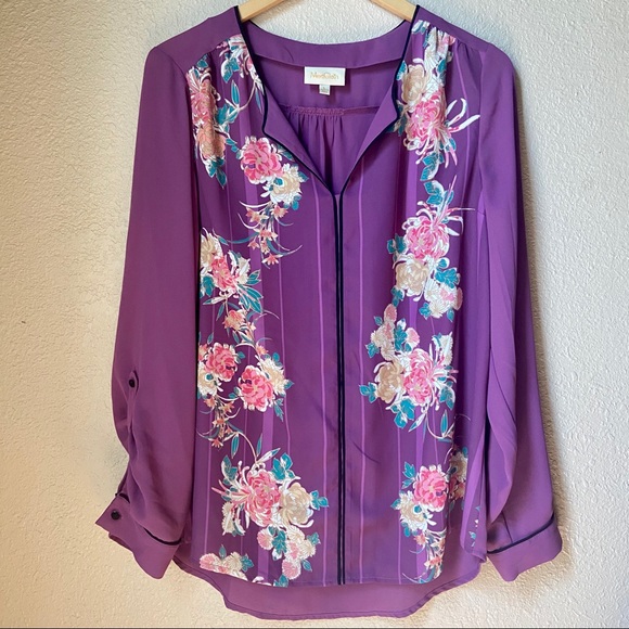 ModCloth Co-Host Long Sleeve Top Purple Floral - Picture 3 of 9